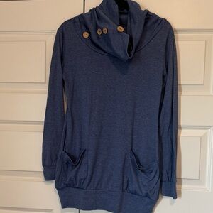Blue Cowl Neck Sweater with Button Detail